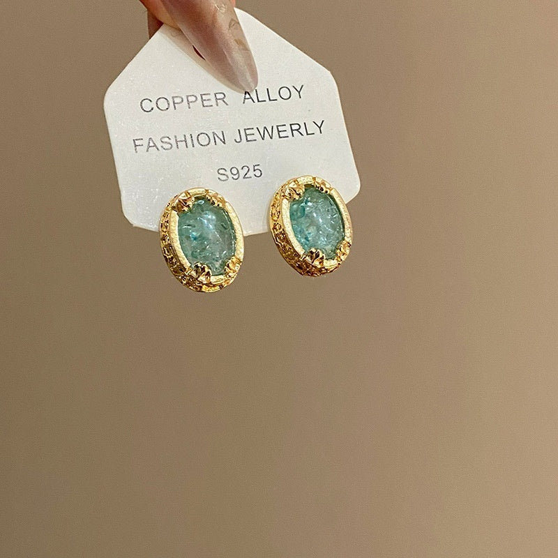 Simple Gold Brushed Zircon Stud Earrings
