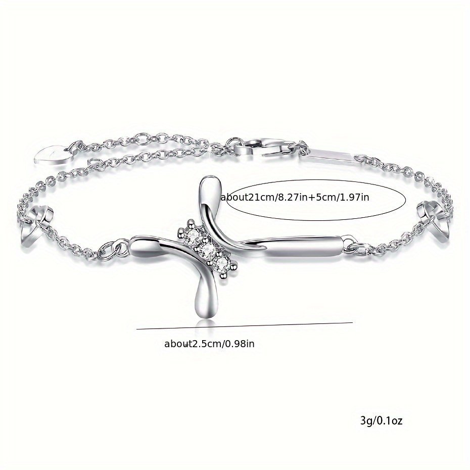 Elegant Silver-Tone Crystal Cross Charm Bracelet - Perfect For Everyday Wear And Special Occasions