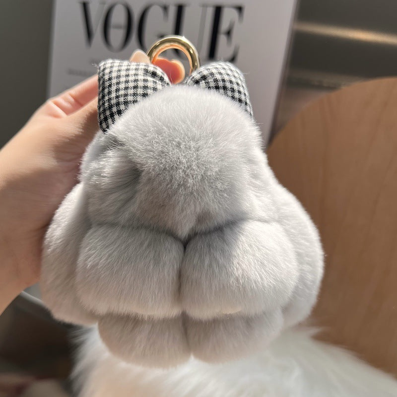 Cute Real Rex Rabbit Hair Bow Bunny Keychain