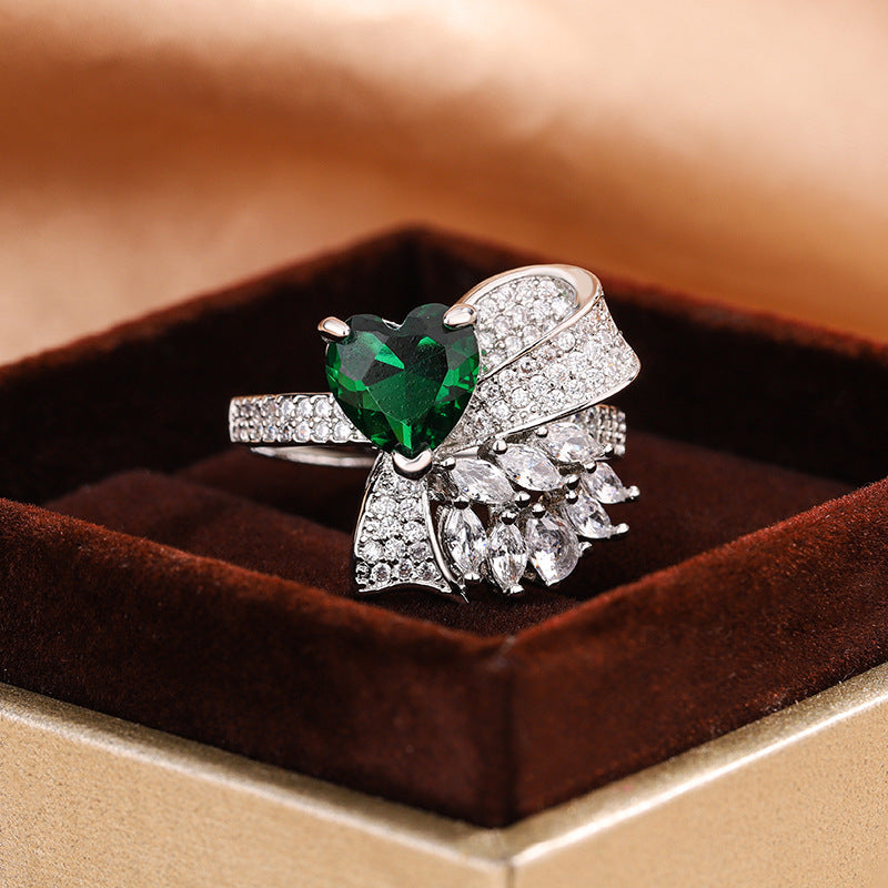 Love Colored Gems High-grade Emerald Bow Open Ring