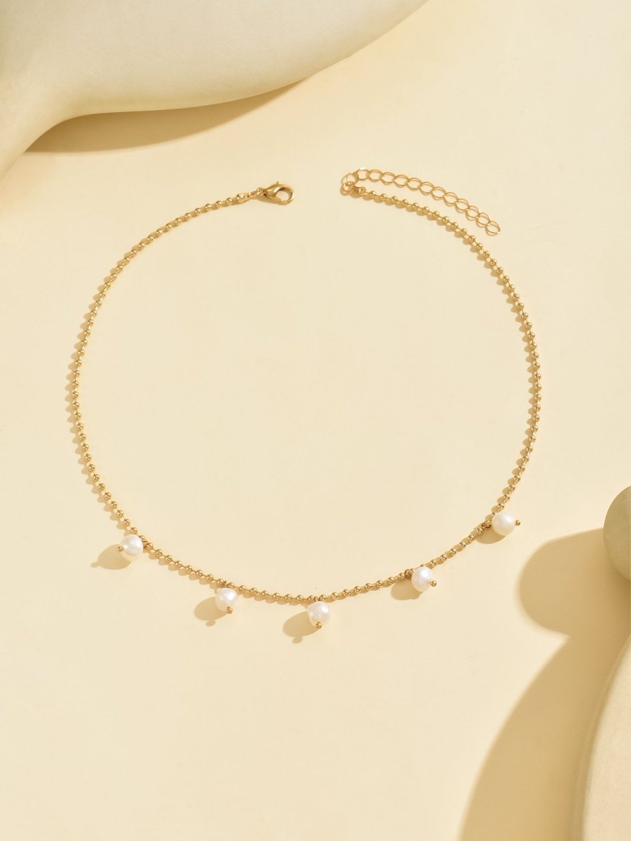 Elegant Gold-Tone Pearl Drop Anklet