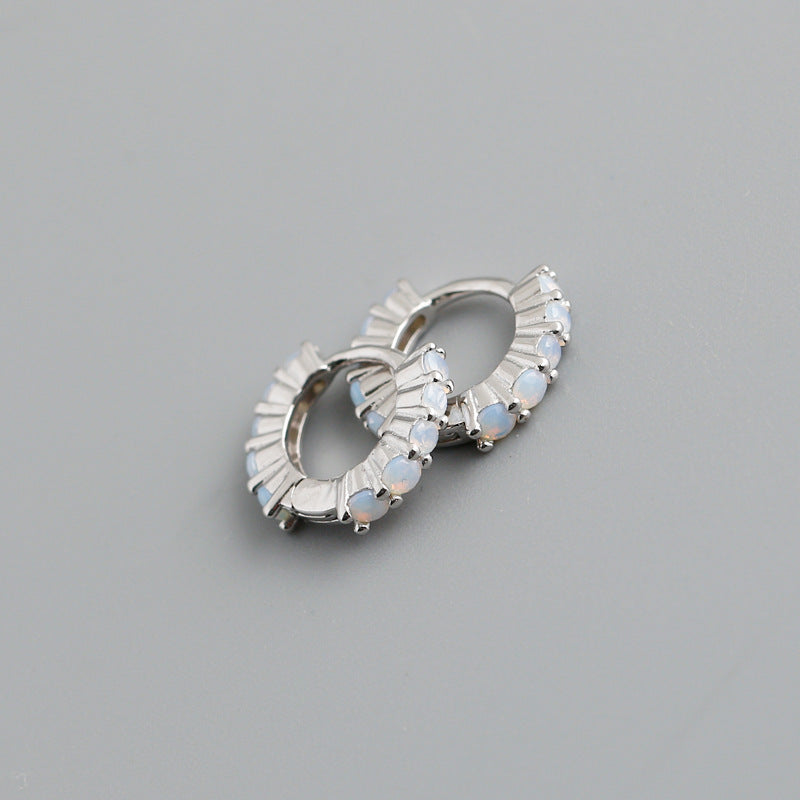 Circle-shaped Diamond Colorful Crystals Opal Zircon S925 Sterling Silver Earrings