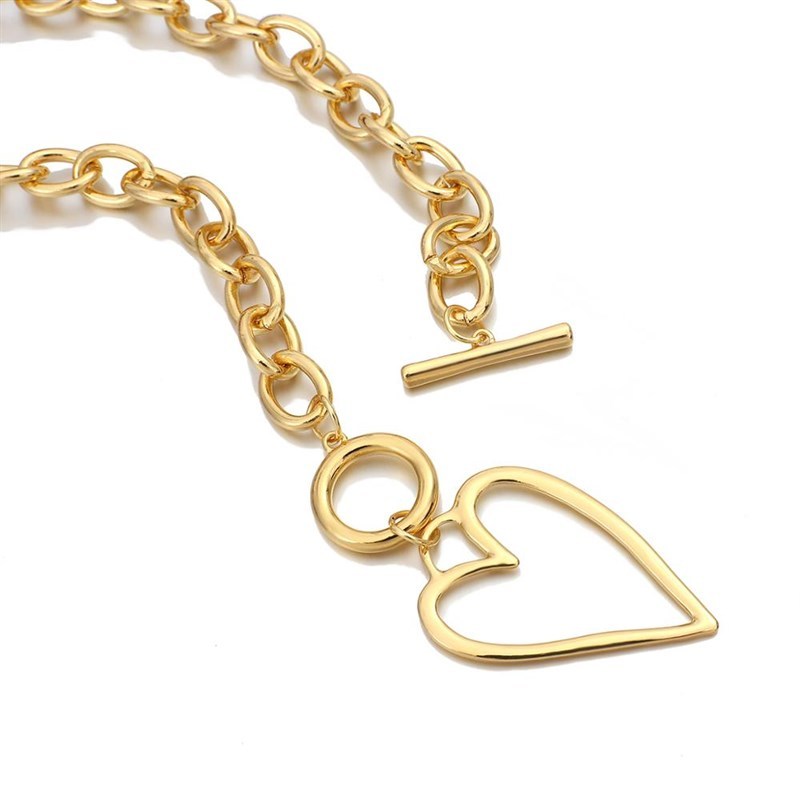 Stainless Steel Women's Necklace Punk Gold Hollow Heart Pendant