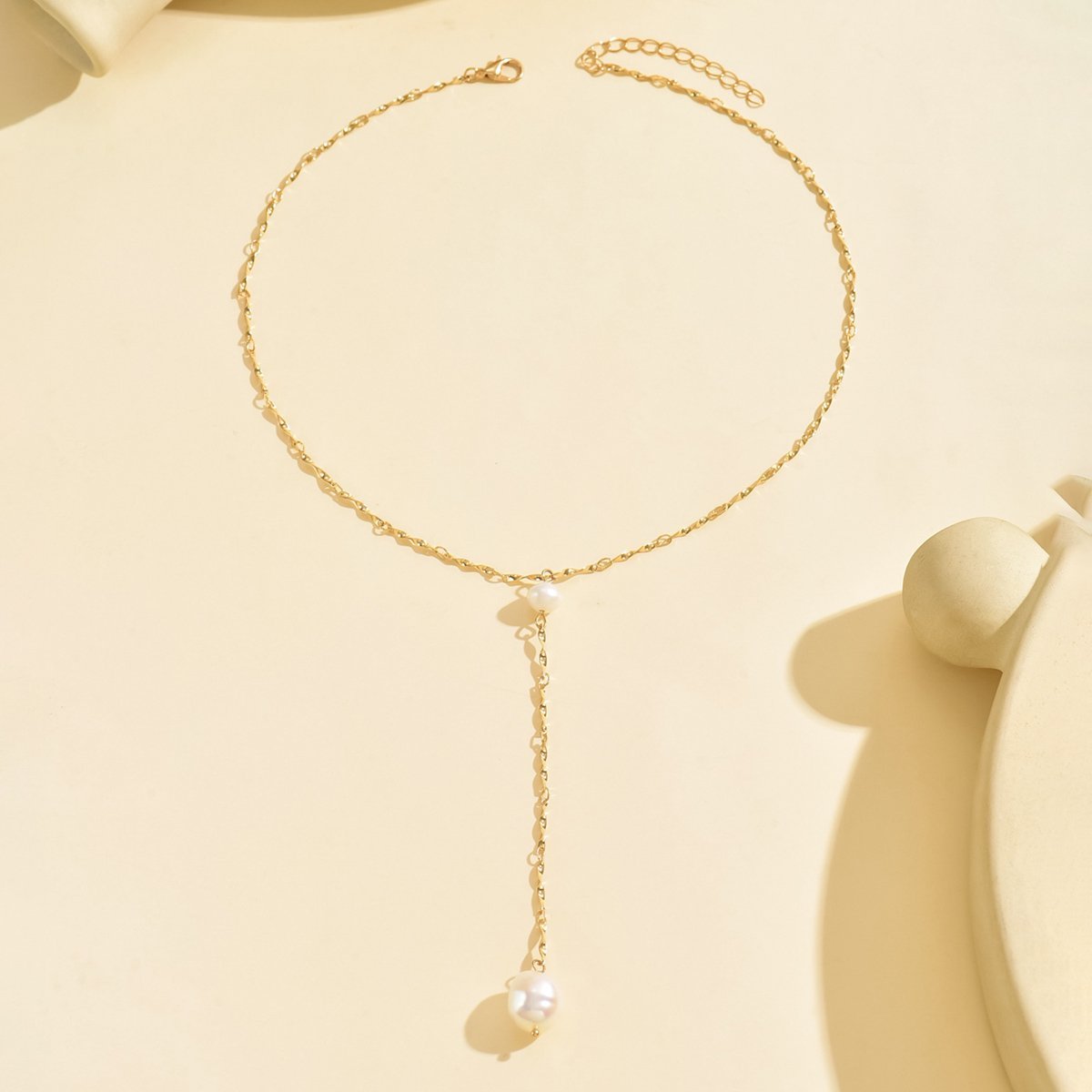Elegant Gold-Tone Pearl Drop Necklace - Stylish And Lightweight Jewelry