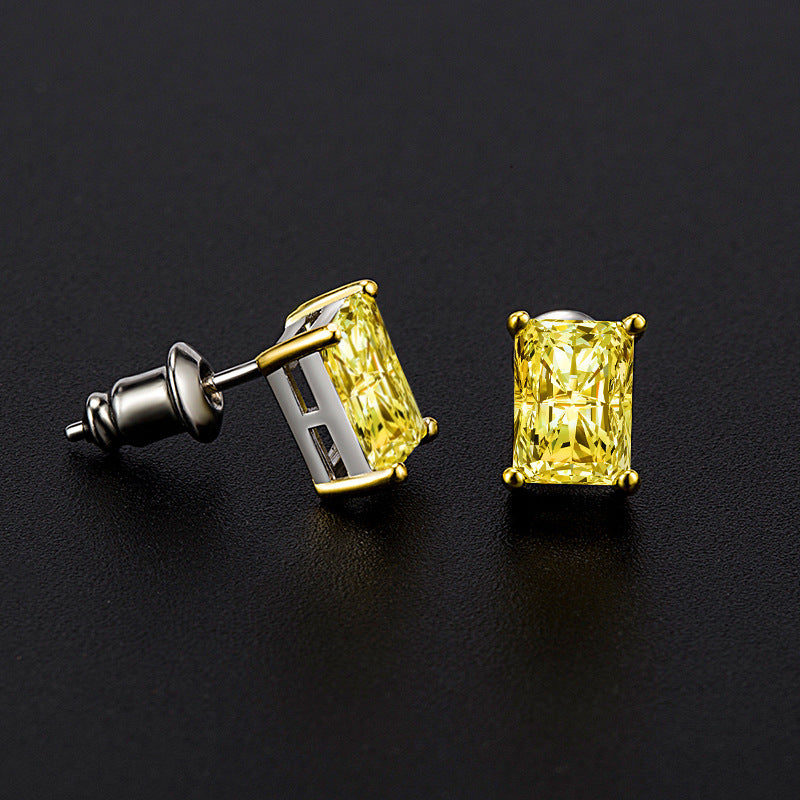 Women's Silver Needle Square Earrings