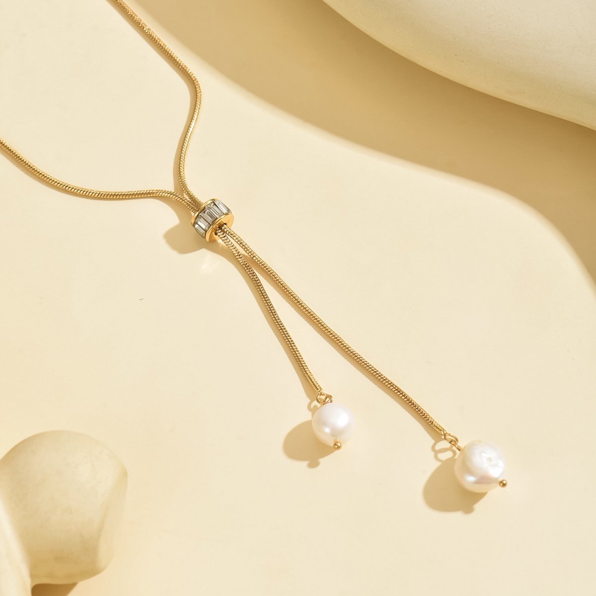 Elegant Gold Pearl Pendant Necklace With Adjustable Length