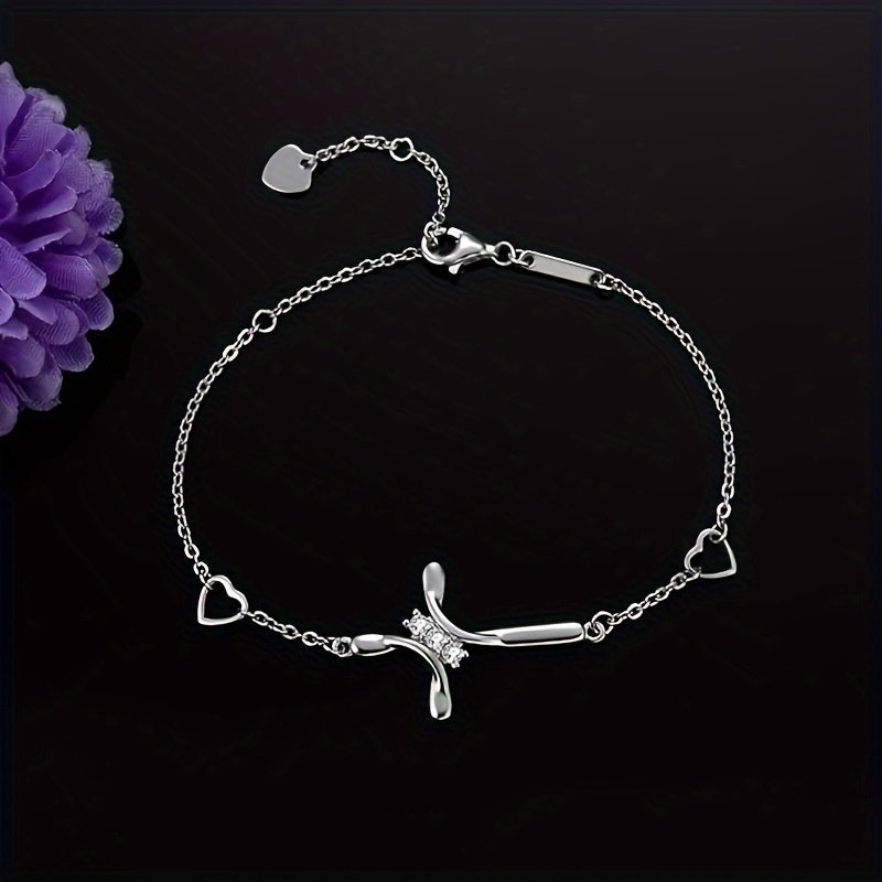 Elegant Silver-Tone Crystal Cross Charm Bracelet - Perfect For Everyday Wear And Special Occasions