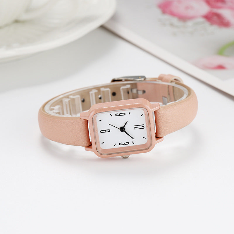 Simple Square Scale Digital Leather-belt Women's Watch
