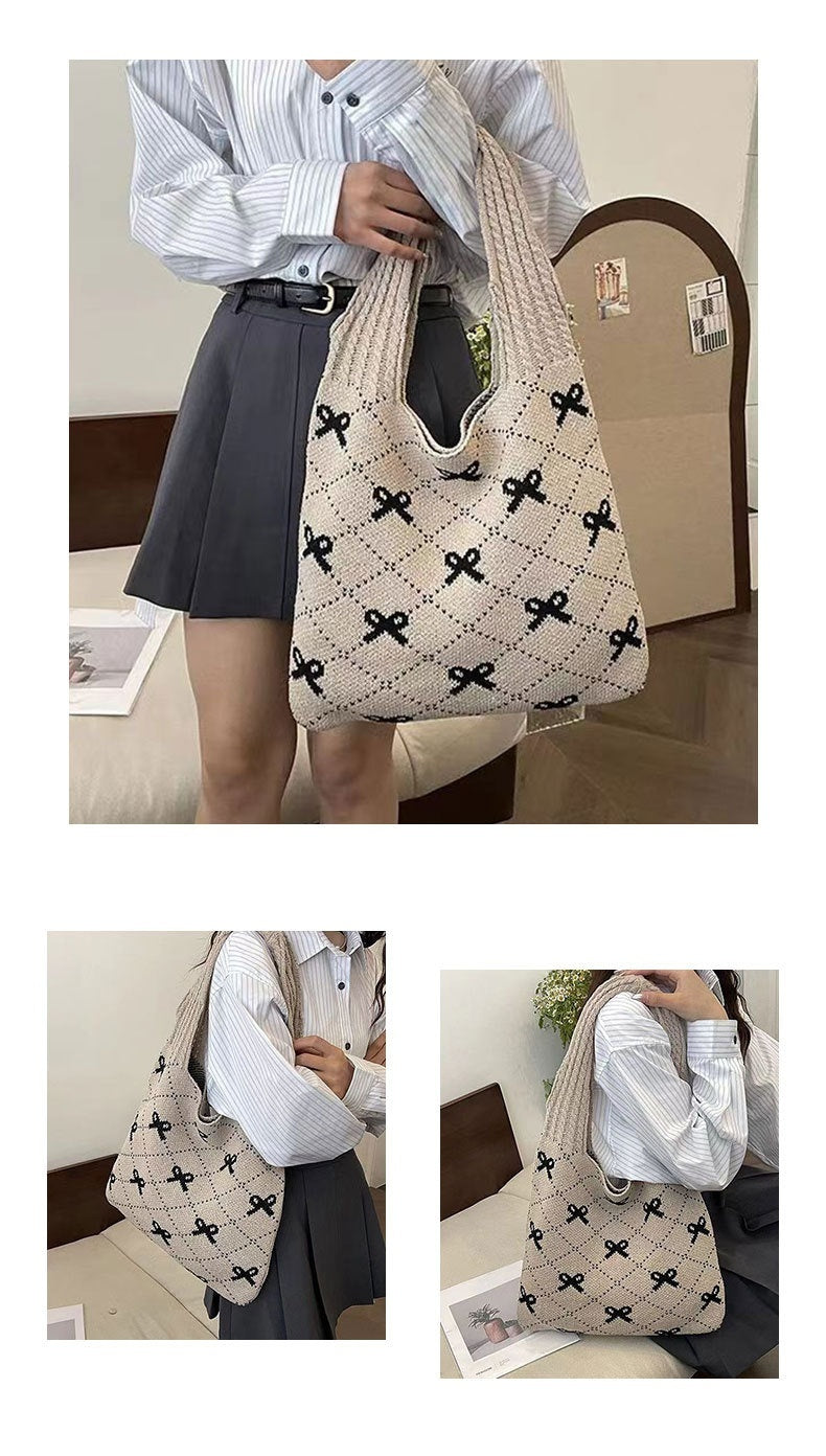 Bow Knitted Woven Bag