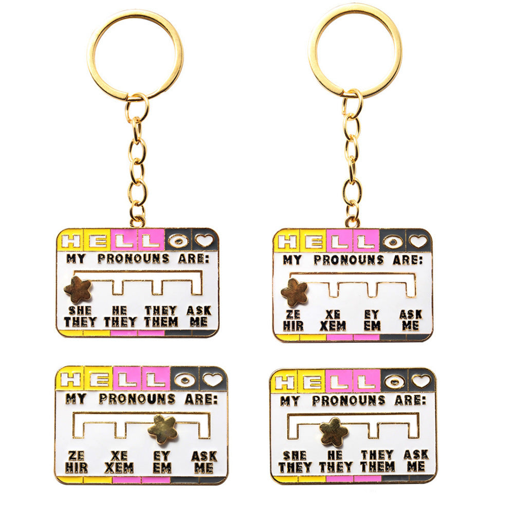 My Social Pronoun Sliding Selection Cartoon Brooch Metal Keychains