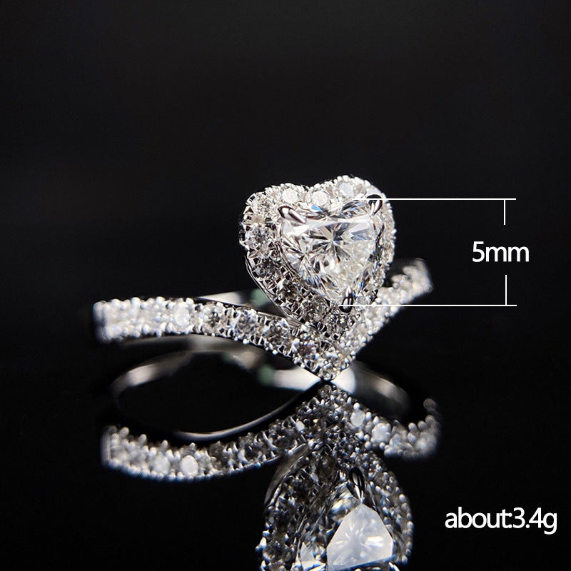 Simple V-shaped Heart-shaped Zircon Ring