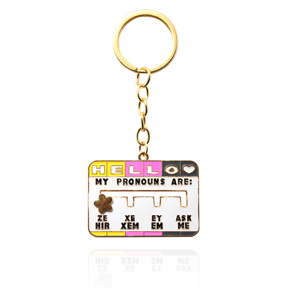 My Social Pronoun Sliding Selection Cartoon Brooch Metal Keychains