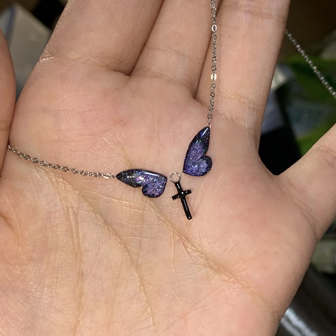 Eternal Night Butterfly Oil Dripping Clavicle Chain Necklace