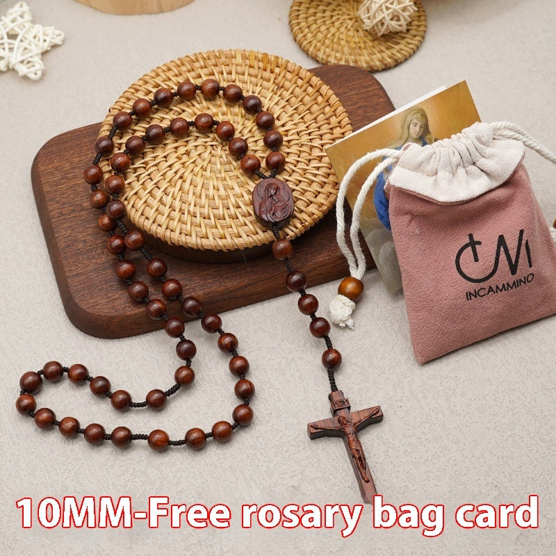 Lobular Purple Blackwood Rosary Classic Rope Cross Necklace