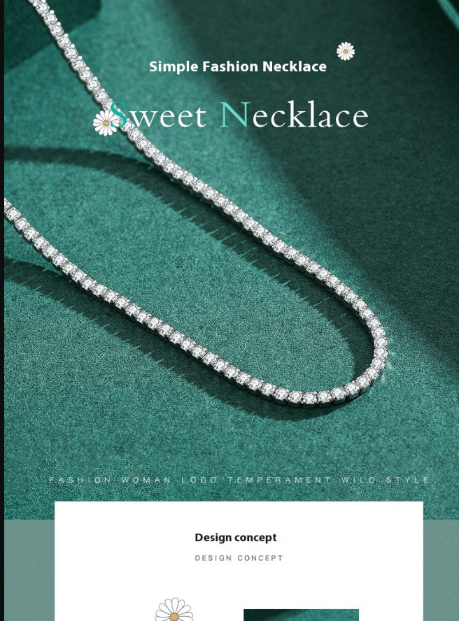 S925 Sterling Silver Diamond Inlaid Super Light Luxury Necklace
