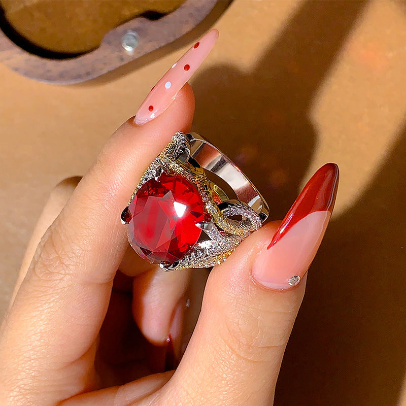 Simple Elegant Inlaid Ruby Full Diamond Ring