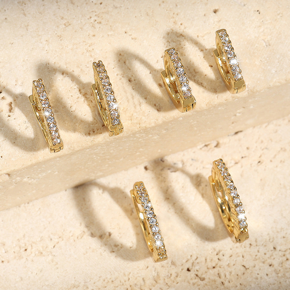 Integrated Rhinestone Zircon Niche Gang Drill Simple Earrings