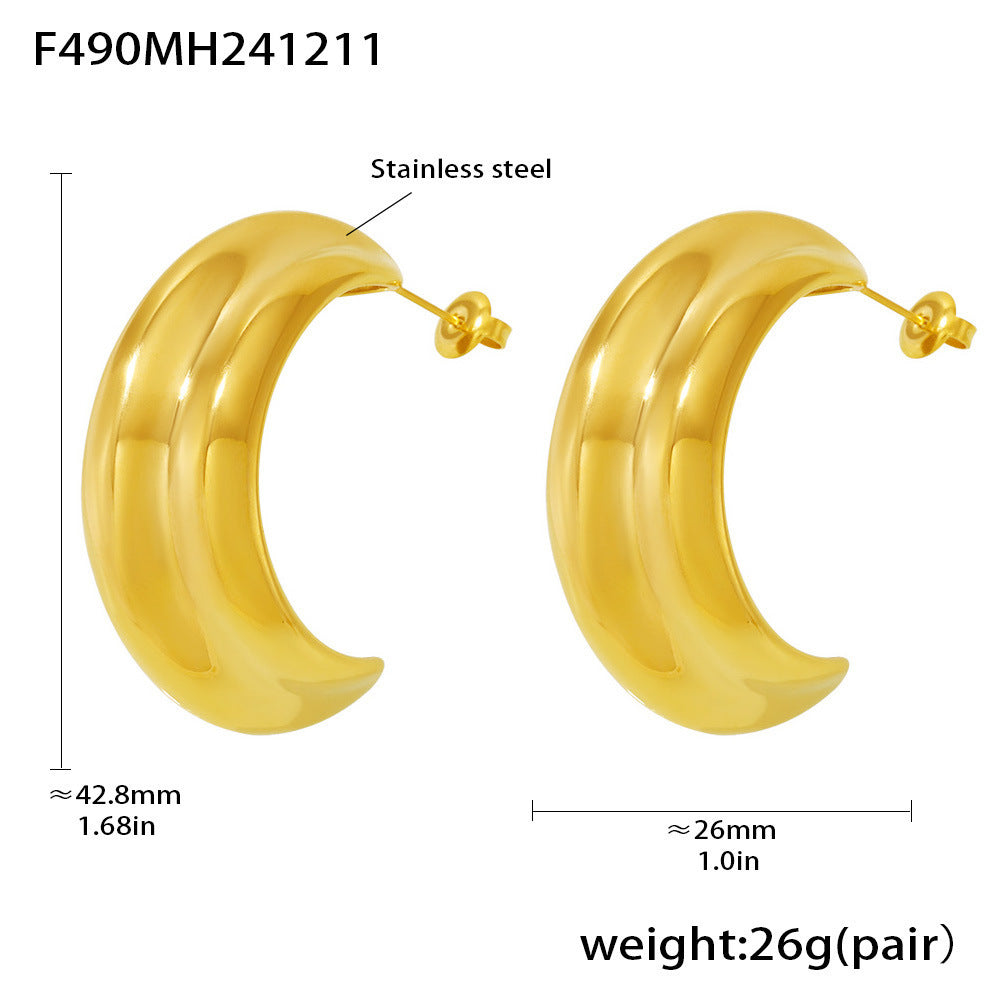 Stainless Steel C- Type Stud Earrings PVD Electroplating