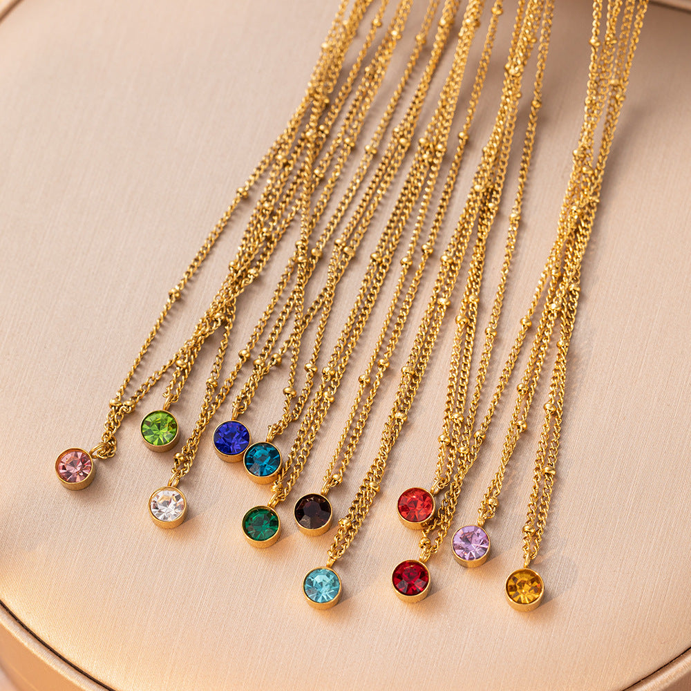 Birth Stones Titanium Steel Necklace