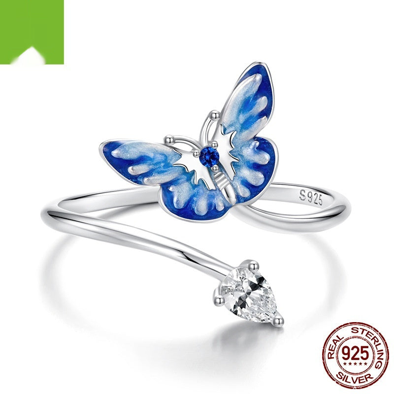 Blue Smart Butterfly Open Ring Female