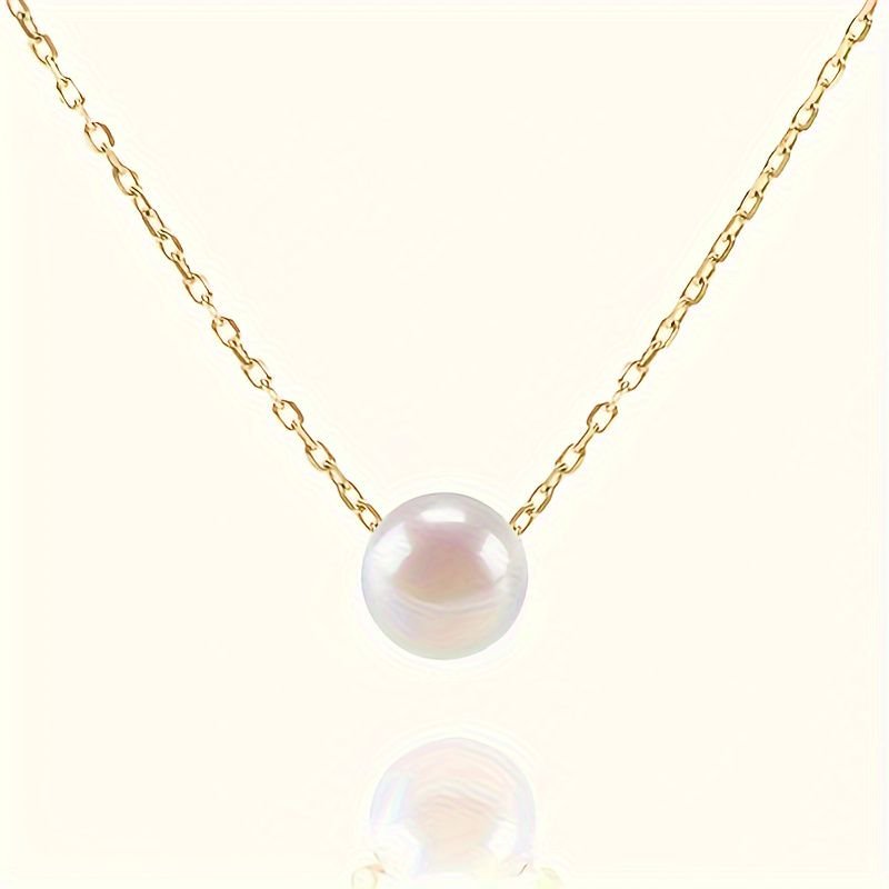 Selected AAA- Freshwater Cultured Solitaire Pearl Necklace Pendant -Women's Gold Necklace