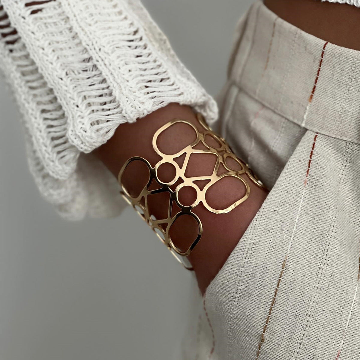 Glossy Alloy Hollowed-out Wide Surface Bracelet