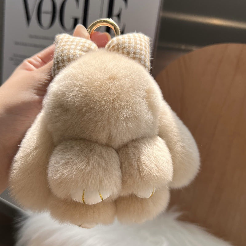 Cute Real Rex Rabbit Hair Bow Bunny Keychain