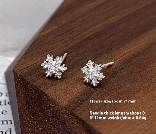 S999 Silver Snowflake Ear Bone Stud Diamond Earrings