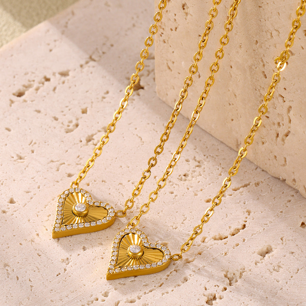 Double-layer Flower-picking Heart-shaped Diamond Top Chain Necklace