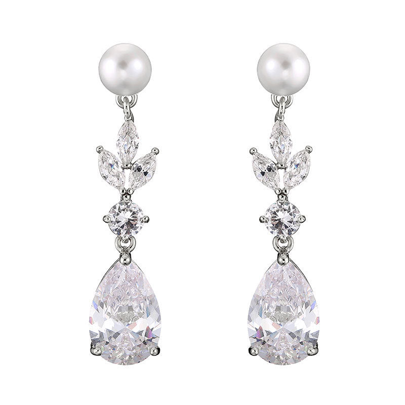 Fashion Leaves Zircon Water Drop Earrings