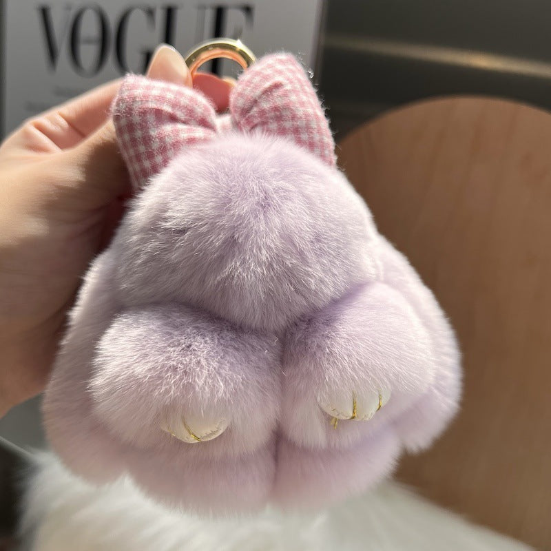 Cute Real Rex Rabbit Hair Bow Bunny Keychain