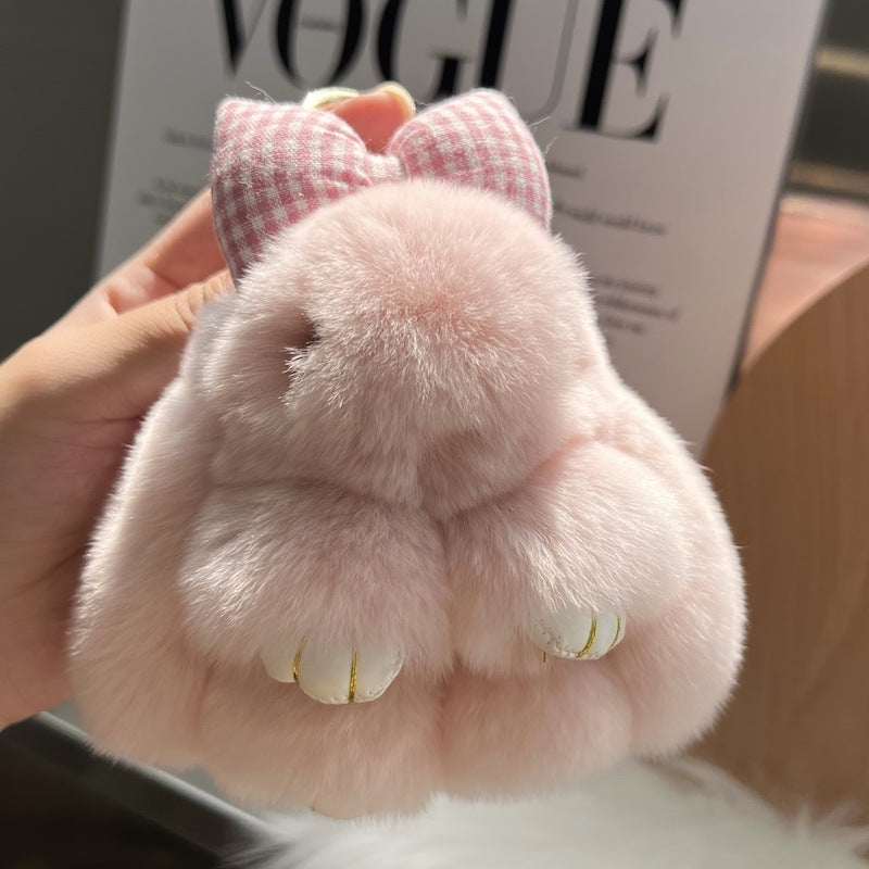 Cute Real Rex Rabbit Hair Bow Bunny Keychain