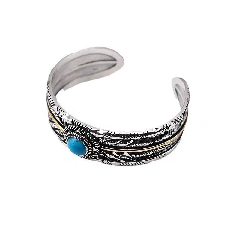 Women's Retro Feather Turquoise Open Bracelet