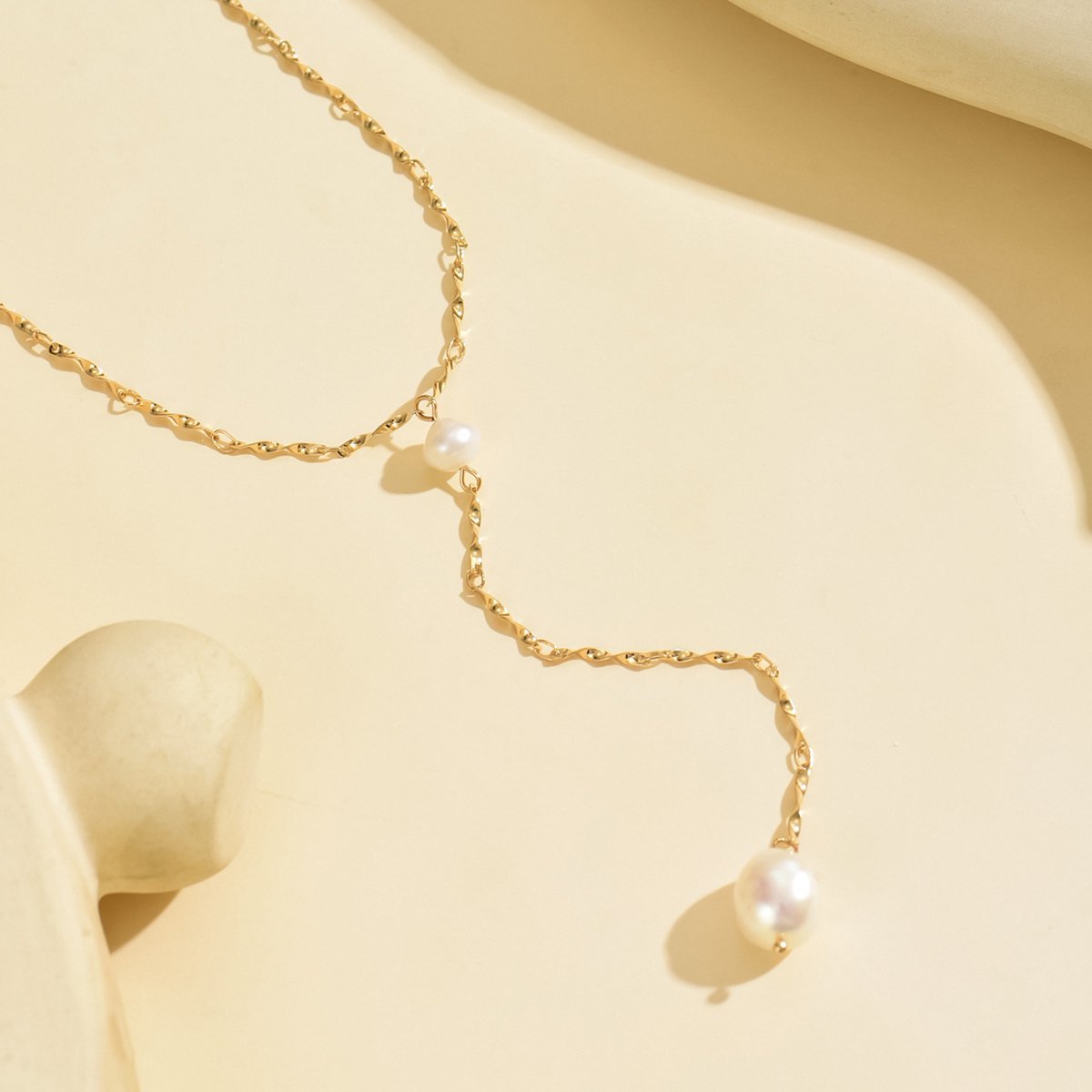 Elegant Gold-Tone Pearl Drop Necklace - Stylish And Lightweight Jewelry