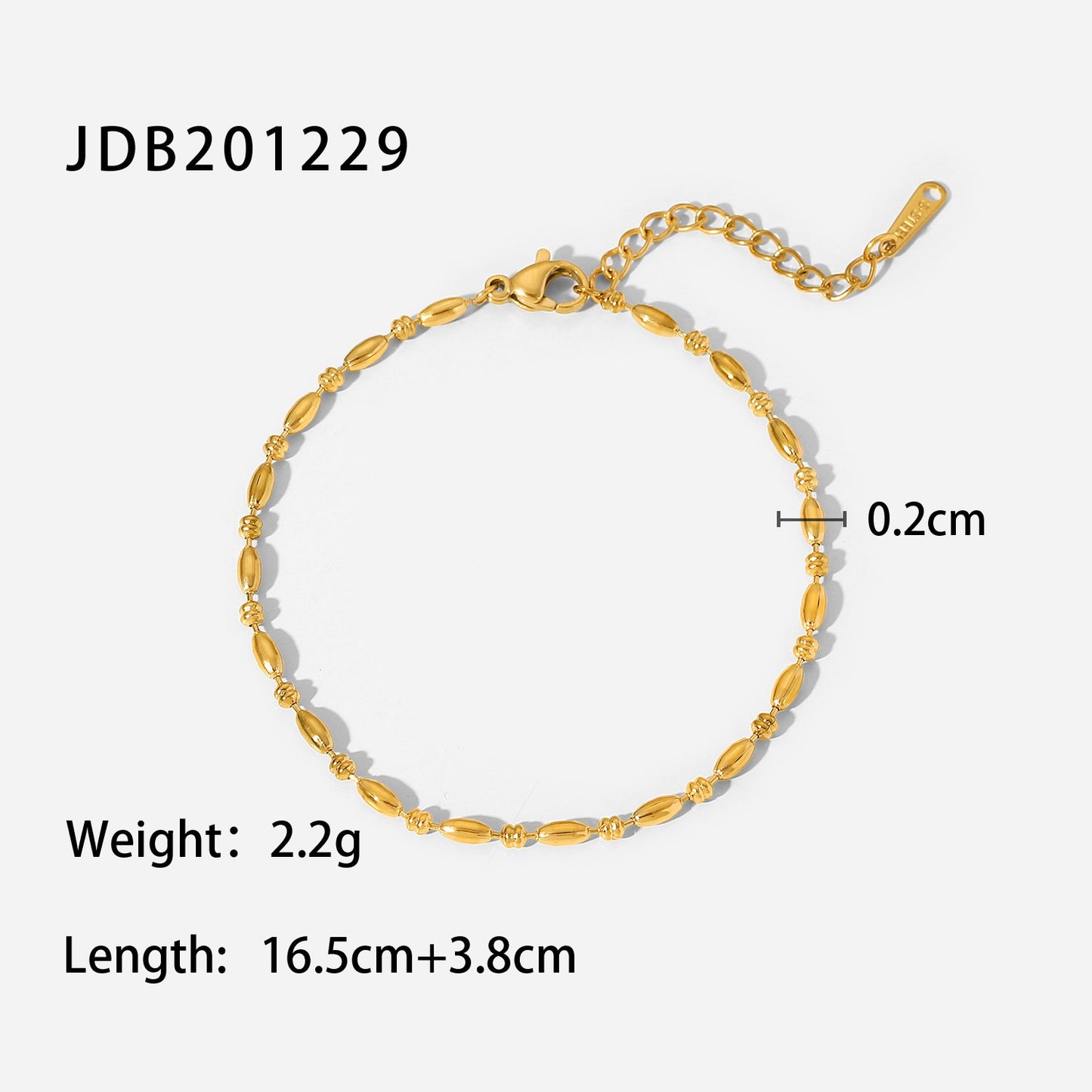 Women's Bracelet 18K Gold Oval Bead Bracelet