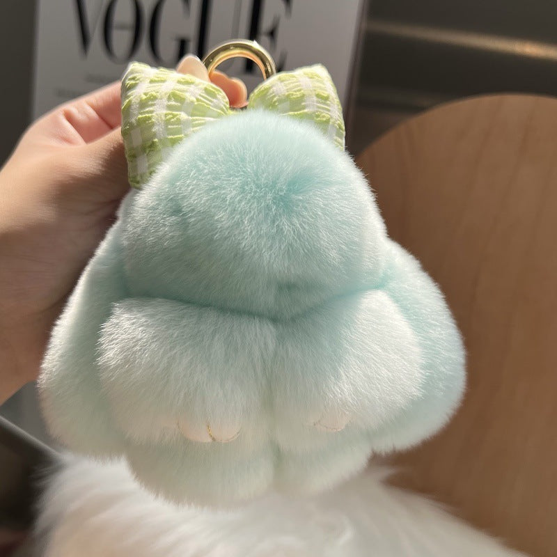 Cute Real Rex Rabbit Hair Bow Bunny Keychain