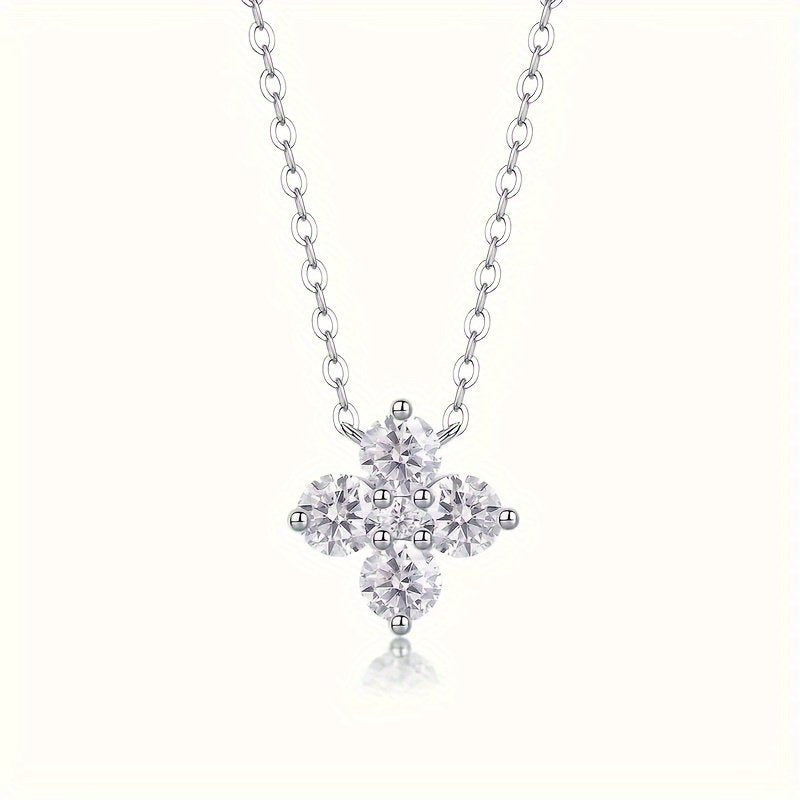 Charles & Colvard Sterling Silver 4mm Round Moissanite Floral Necklace 0.92ct Dewdrop