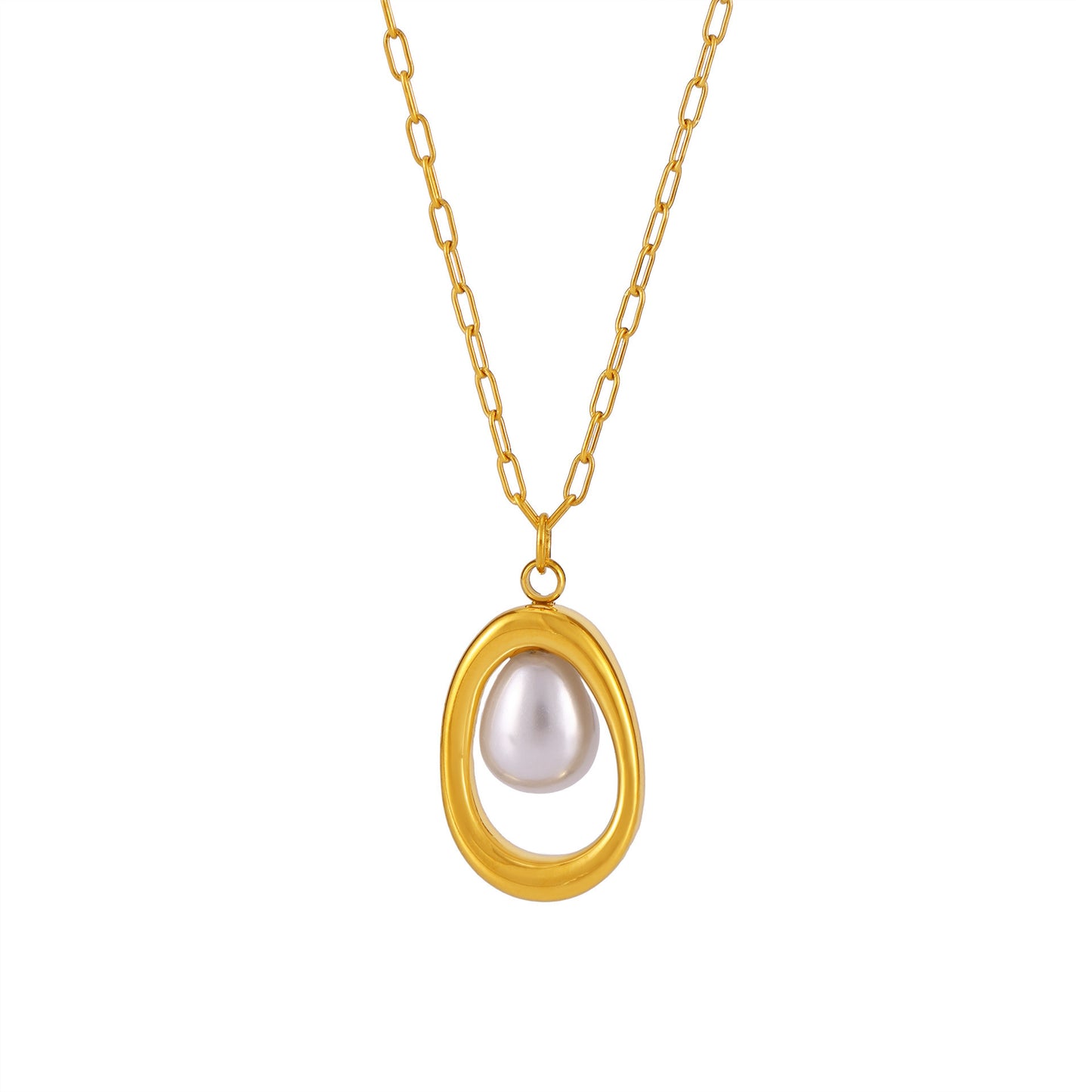 Stainless Steel Gold Ingot Pearl Necklace
