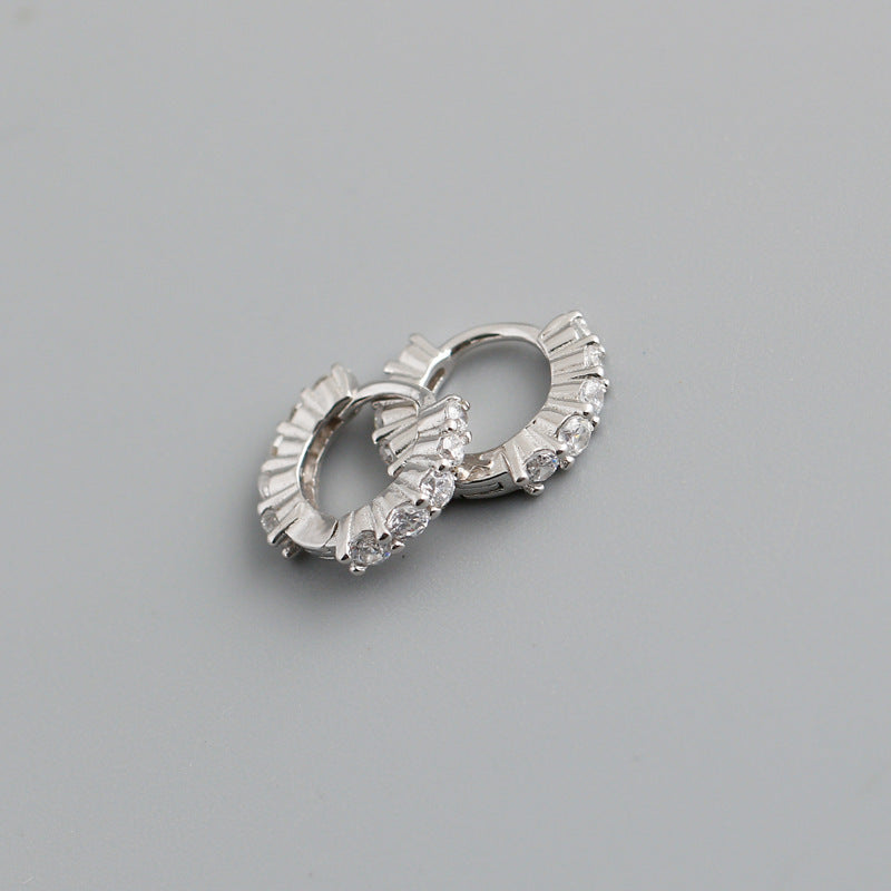 Circle-shaped Diamond Colorful Crystals Opal Zircon S925 Sterling Silver Earrings