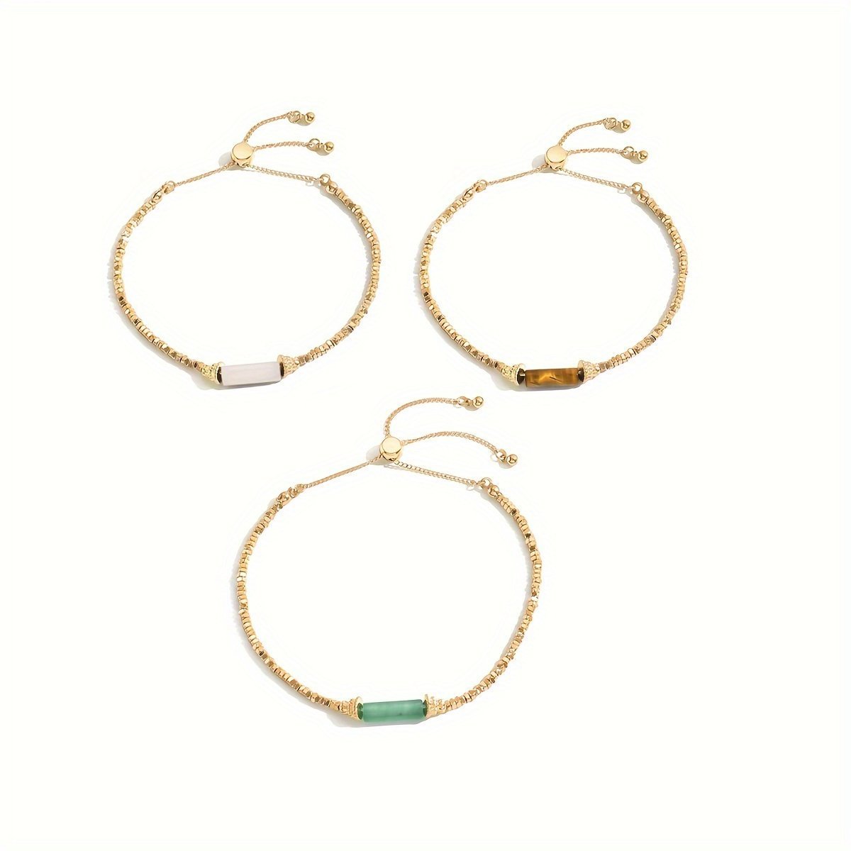 Chic Gold-Tone Beaded Bracelet Set - Boho Style Stackable Bangles With Colorful Accents