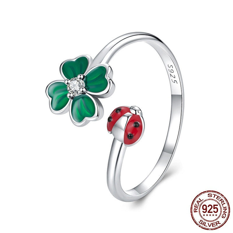 S925 Sterling Silver Ladybug Necklace Ring Earring Set