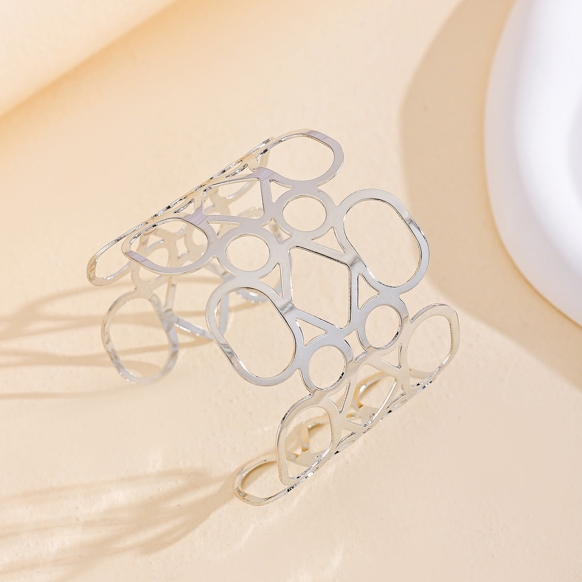 Glossy Alloy Hollowed-out Wide Surface Bracelet