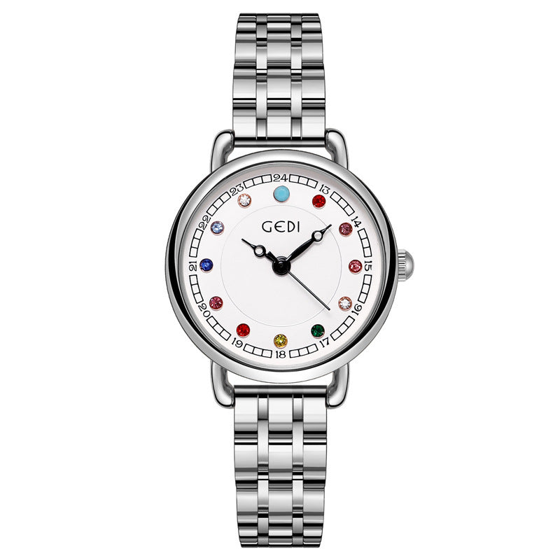 Steel Belt Small Light Luxury Ins Birthstone Waterproof Quartz Watch