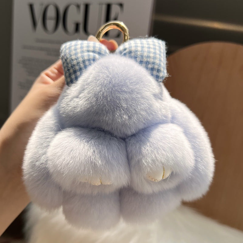 Cute Real Rex Rabbit Hair Bow Bunny Keychain
