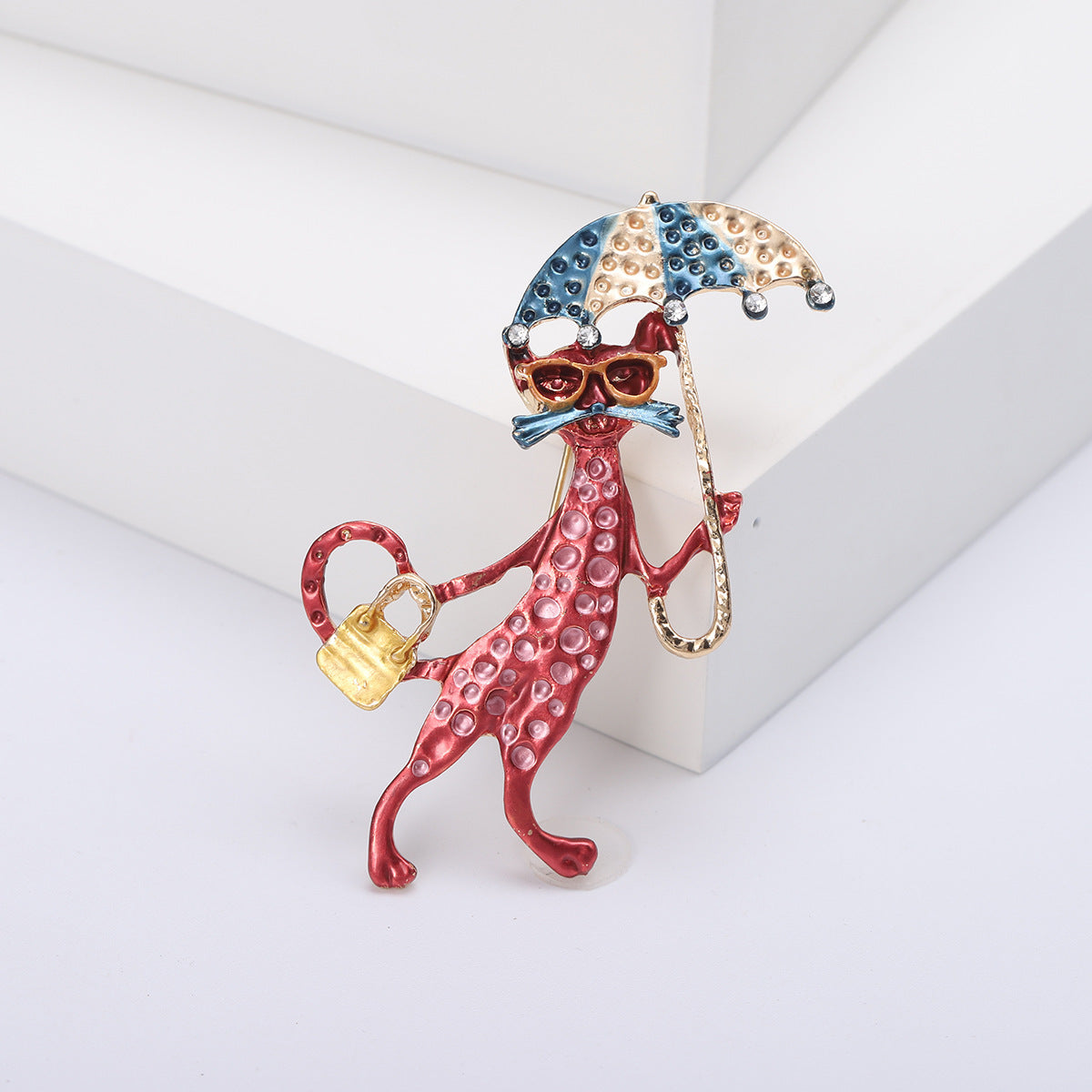 Alloy Dripping Kitten Umbrella Brooch
