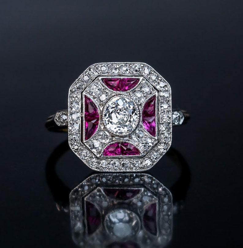 New Copper Inlaid Zircon Rose Red Rose Gold Two-tone Women's Ring