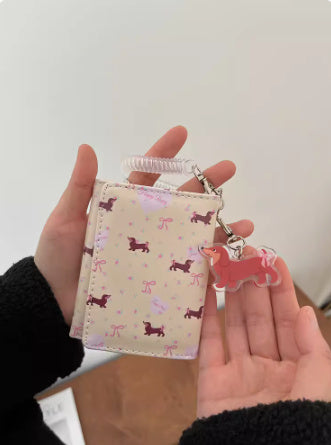 Multiple Card Slots Floral Dachshund Three-fold Wallet