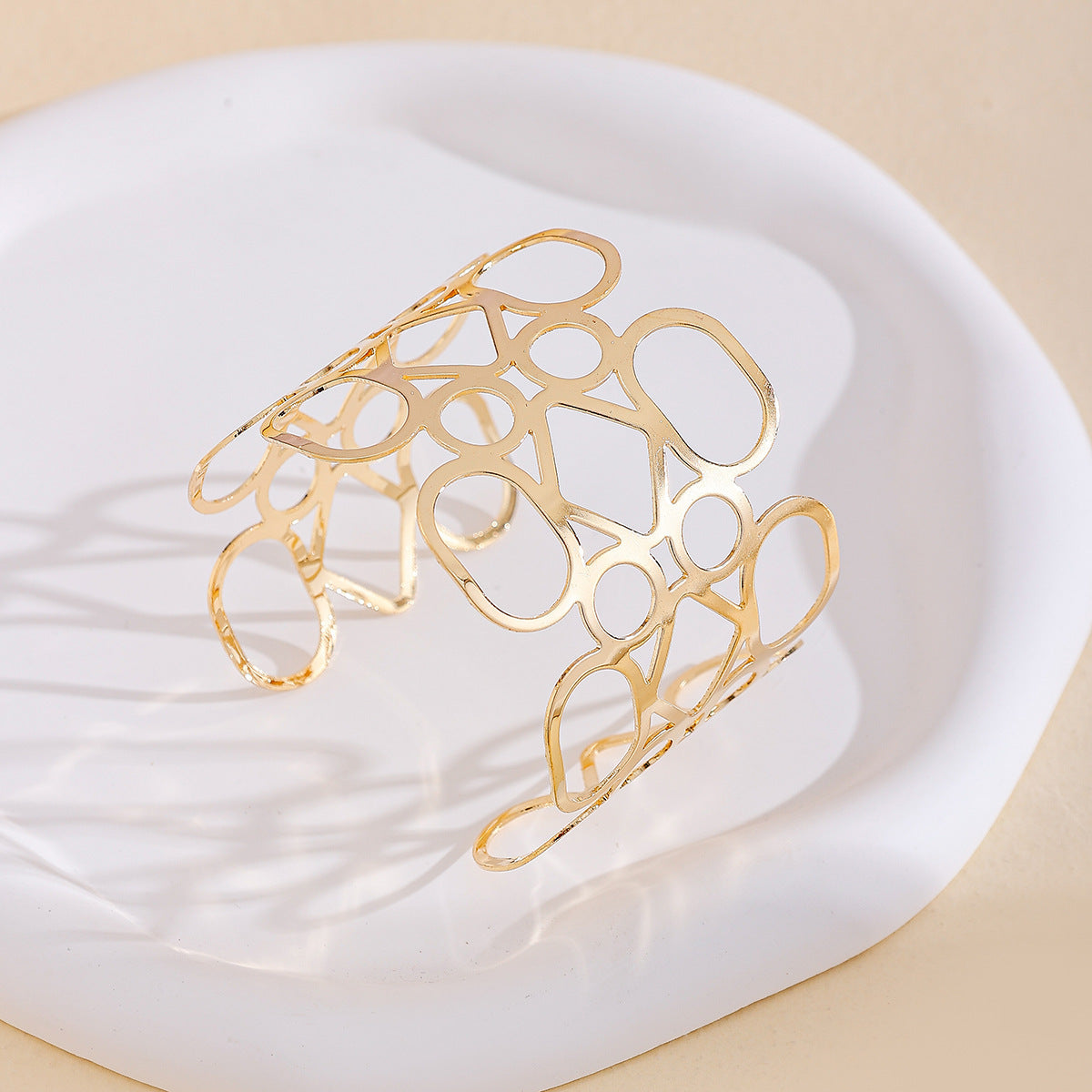 Glossy Alloy Hollowed-out Wide Surface Bracelet