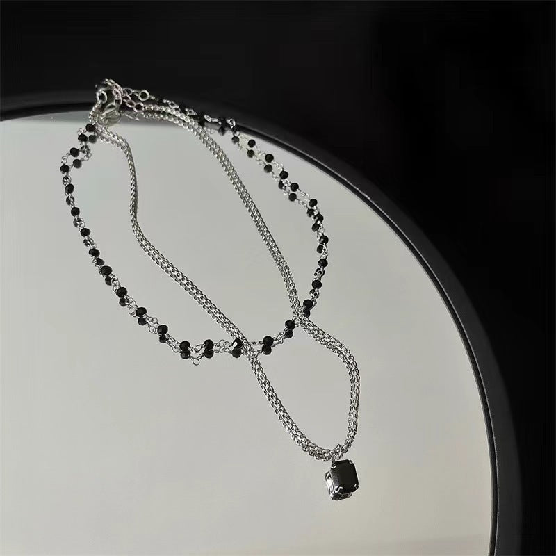 Double Layer Twin Black & Rhinestone Necklace