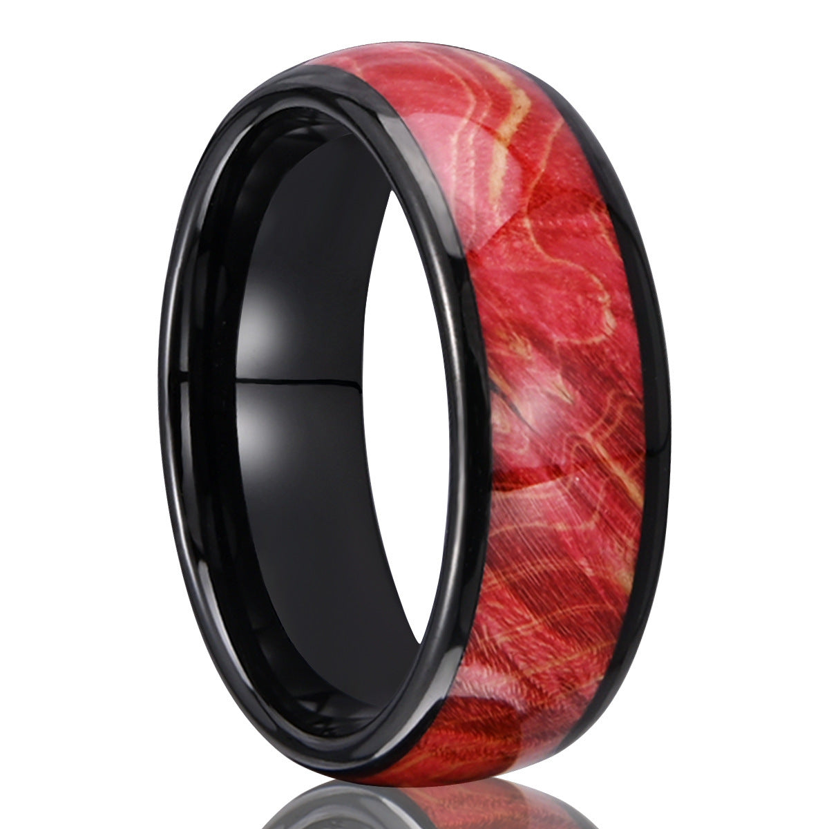 8 Wide Electric Black Tungsten Steel Inlaid Wood Men's Ring